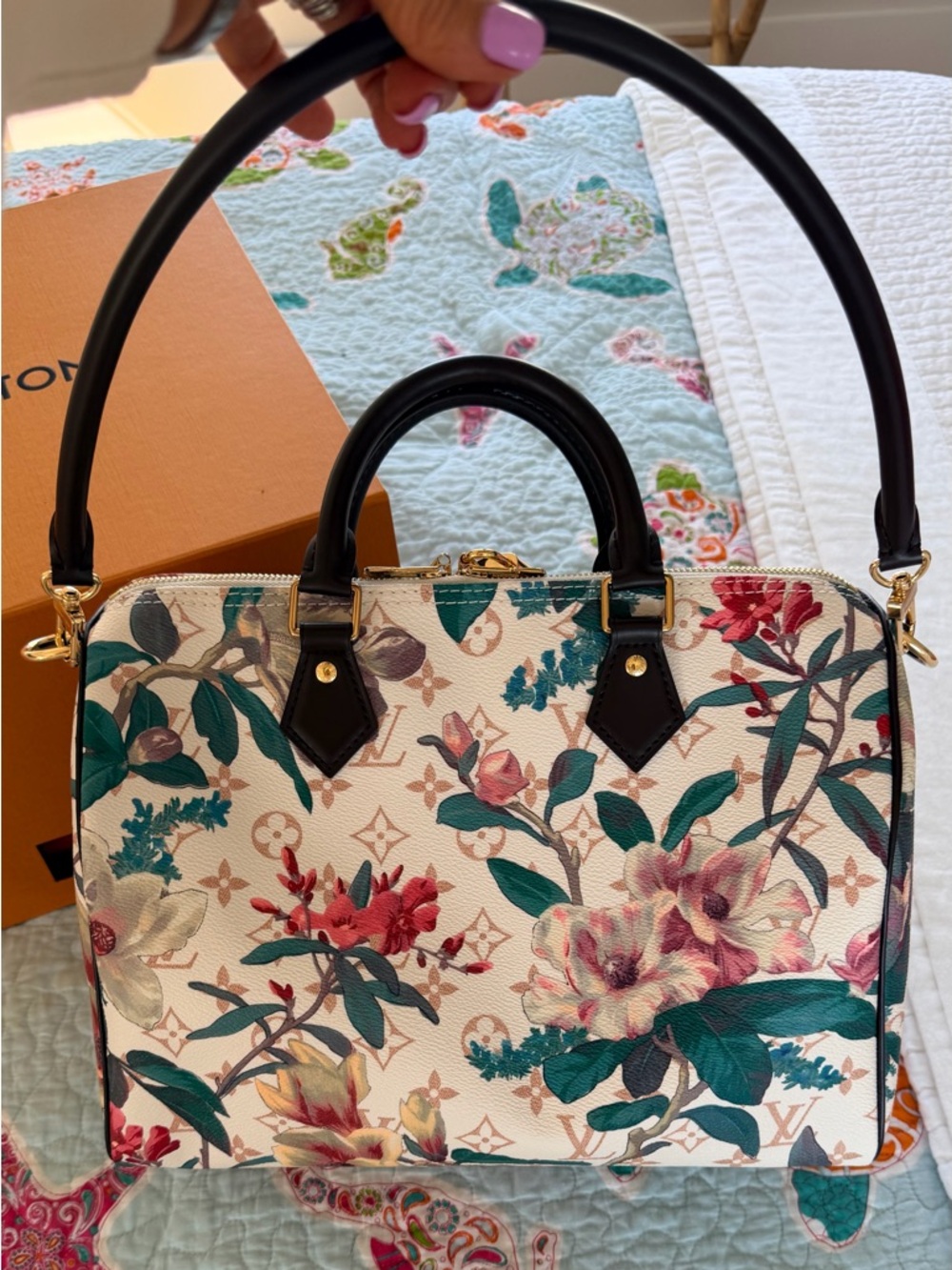 NWT...Louis Vuitton Soft Speedy 30 Eden White with Green and Pink Accents - Picture 2 of 15